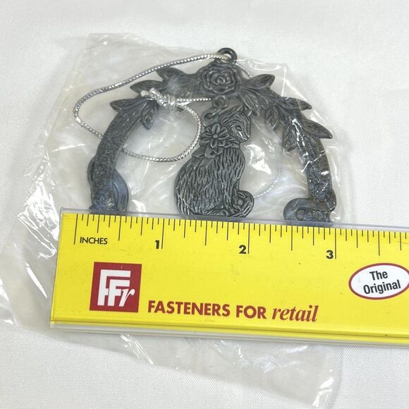 VTG Pewter Christmas Ornaments Set of 6 Dangling Cat Wreath Santa Angel Snowman - Picture 8 of 11